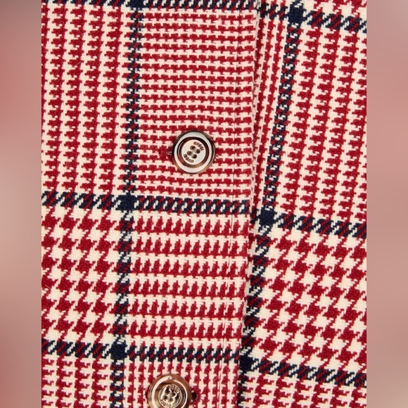 Gucci women Prince of wales red blue plaid wool blend checkered blazer jacket - Picture 5 of 15